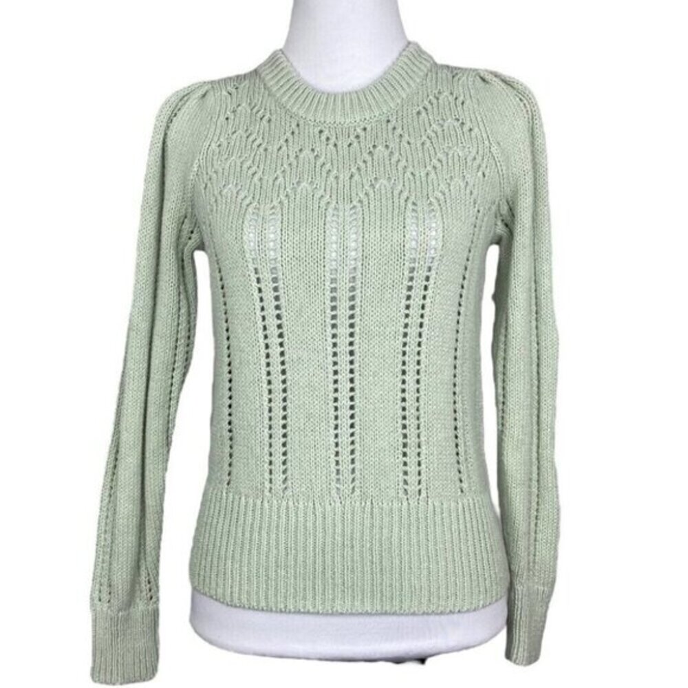 Madewell‎ Womens Pointelle Puff Sleeve Sweater Sage Mist Green Size Small NWT